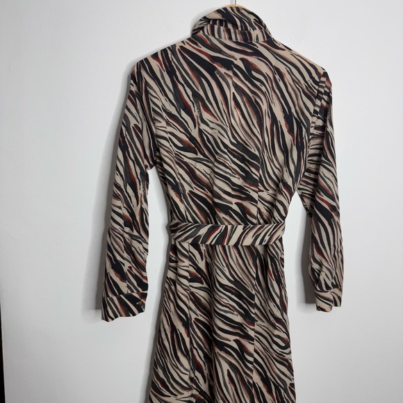 NWT Zara Zebra‎ Print Button Down Shirt Midi Dress Tan/Black/Brown Size Medium - Picture 9 of 13